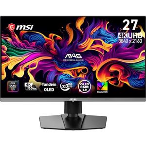 msi MAG 272UP QD-OLED E16 da 27" monitor 4K UHD con tecnologia Tandem QD-OLED (3840 × 2160), 165 Hz, 0,03 ms, certificazione DisplayHDR True Black 400, compatibile G-SYNC, HDMI 2.1, DisplayPort 1.4a
