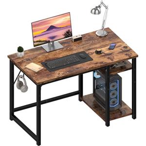 JUMMICO Scrivania per Computer 100x50 cm, Scrittoio da Lavoro con Ripiani Regolabili Sinistra/Destra, Struttura in Acciaio, Stile Industriale, per Ufficio e Soggiorno, Marrone