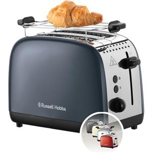 Russell Hobbs Tostapane - 2 Fette - Acciaio Inox Grigio; Scomparti per toast extra larghi; 6 livelli di doratura; Funzione di scongelamento; Funzione solleva e guarda, 1600 W, ColorPlus 26552-56