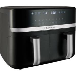 Russell Hobbs Friggitrice ad Aria Doppio cestello, 9L - Zone Indipendenti, 9 Programmi, 200℃, Silenziosa, Touchscreen, Cottura Senza Olio, Basso Consumo, Lavastoviglie ok, 2800W - Satisfry 27681-56