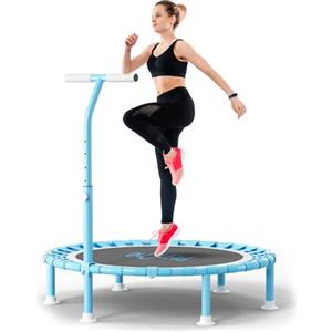 FitinOne Mini trampolino fitness da 101,6 cm con manubrio regolabile, 150 kg pieghevole elastico rimbalzante per adulti e bambini, stabile e silenzioso esercizio rimbalzo allenamento indoor