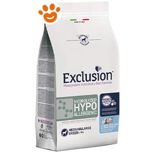 Exclusion Dog Hydrolyzed Hypoallergenic Adult Medium Large Breed Pesce e Amido di Mais - Offerta [PREZZO A CONFEZIONE] Quantità Minima 2, Sacco Da 12 Kg