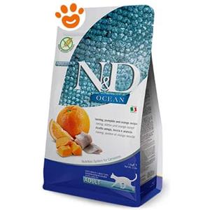 Farmina Cat N&D Ocean Adult Aringa, Zucca e Arancia - Offerta [PREZZO A CONFEZIONE] Quantità Minima 2, Sacco Da 5 Kg