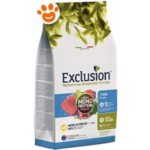 Exclusion Dog Mediterraneo Monoproteico Noble Grain Adult Medium Breed Tonno - Offerta [PREZZO A CONFEZIONE] Quantità Minima 2, Sacco Da 12 Kg