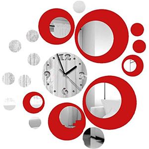 Itian Orologio da Parete in Metallo con Effetto Specchio d'Argento Vinile Adesivo Decorazione Moderna Camera da Letto Soggiorno (Rosa)