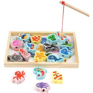 Vicloon Magnetico Giochi di Pesca per Bambini, 3 in 1 Giochi Magnetici di Pesca in Legno, Giocattoli di Legno Gioco di Pesca, Giochi Montessori, Educativo Interattivi per Bambini Regalo 3 4 5 Anni