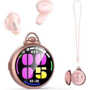 Relxhome N03 AI Cuffie Traduzione Simultanea, 134 Lingue Auricolari Traduttori Rosa con 9 Modalità - Audio Hi-Fi, Bluetooth 6.0 Auricolari Wireless Design Rétro con Touchscreen per Viaggioe Studio
