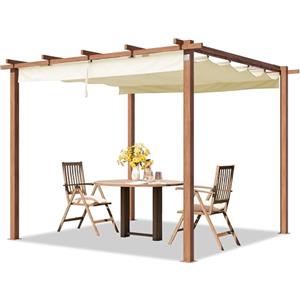 TOOLPORT PRIMEYARD Pergola 3x3 m gazebo da giardino con tetto scorrevole struttura in acciaio look legno