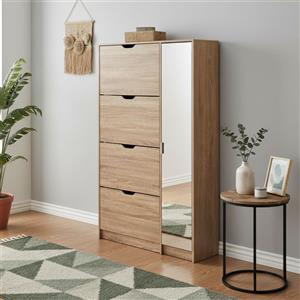 5 five simply smart Scarpiera 4 Ante + 1 Anta Specchio cm.85x24 h.155 Effetto Rovere