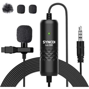 SYNCO Lavalier Microfono Omnidirezionale Clip On Microphone con protezione dal vento, 3,5 mm TRS/TRRS 6 metri per Smartphone Cellulare iPhone Android Huawei Samsung, PC Laptop Camera DSLR Lav-S6E