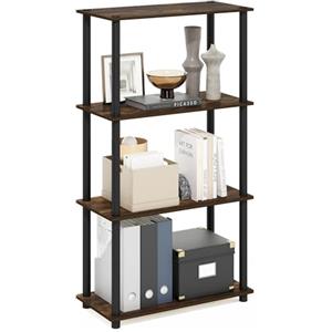 Furinno TURN-N-TUBE Scaffale Portaoggetti, Libreria A 4 Ripiani Senza Attrezzi, Mensola Angolare, Ripiani Aperti Senza Attrezzi, Per Organizzazione E Contenimento, Pino Ambrato