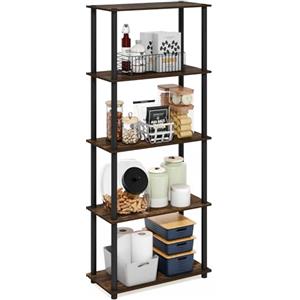 Furinno TURN-N-TUBE Scaffale Portaoggetti, Libreria A 5 Ripiani, Mensola Angolare, Ripiani Aperti Senza Attrezzi, Per Organizzazione E Contenimento, Soggiorno, Garage, Ufficio Domestico, Pino Ambrato