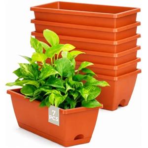 Bamworld Set di 7 Fioriere da Finestra, Fioriera Rettangolare 42 cm con Fori di Drenaggio e Sottovasi, Fioriere in Plastica per Decorazione da Vano Finestra Patio Portico Giardino, Rosso