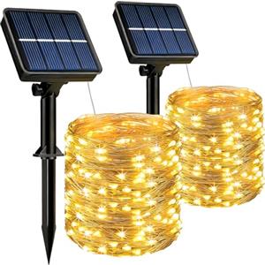 HeiPard Catena Luminosa Esterno Solare 2 Pezzi, 2 x 10M 100 LED Luci Solari da Giardino Impermeabili IP65, Lucine da Esterno Per Balcone, Terrazzo, Gazebo, Natale, Matrimonio (Luce Calda)