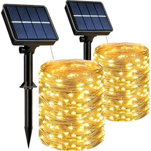 HeiPard Catena Luminosa Esterno Solare 2 Pezzi, 2 x 15M 150 LED Luci Solari da Giardino Impermeabili IP65, Lucine da Esterno Per Balcone, Terrazzo, Gazebo, Natale, Matrimonio (Luce Calda)