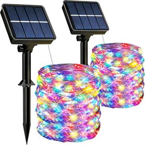 HeiPard Catena Luminosa Esterno Solare Multicolore 2 Pezzi,2x10m 100 LED, Luci Solari da Giardino Impermeabili IP65, 8 Modalità, Lucine LED Colorate per Natale, Feste, Balcone, Terrazzo, Gazebo
