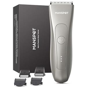 MANSPOT Rasoio Elettrico Corpo Uomo, Depilatore Corpo con Lama in Ceramica, Rasoio Parti Intime Impermeabile IPX7 Umido e Asciutto per Zone Sensibili, Barba, Braccia, Gambe e Ascelle, 4 Pettini Guida