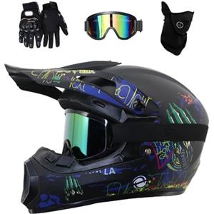 KHBTFNB Unisex Integrale MTB Casco Da Motocross, Con Occhiali Guanti Maschera, Gioventù Bambini Fuoristrada ATV Bici Da Cross Moto Caschi, DOT Certificato In Discesa BMX Enduro Casco