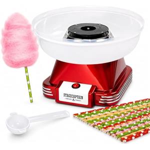 Stagecaptain Macchina per zucchero filato CFM-500 MKII, 500 Watt, per zucchero e caramelle dure, ciotola rimovibile, bordo alto, con cucchiaio dosatore e 30 bastoncini, per compleanni e feste, colore
