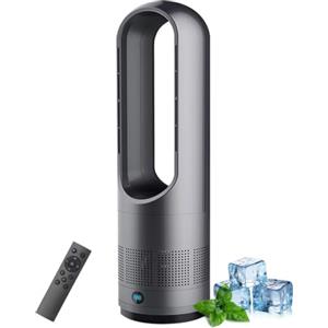 Generic Ventilatore a Torre Caldo e Freddo, Ventilatore Purificatore d'Aria da 18 Pollici con 8 Velocità e Timer 1-8H, Flusso d'Aria Rotante a 80° e Schermo LED, Raffrescatore Oscillante Senza Pale per Gray