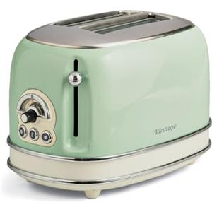 Ariete 155 Tostapane Vintage 2 fette di pane, senza pinze, 6 livelli di tostatura, 810 Watt, Acciaio Inox, Linea Vintage, Verde