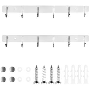 JRSHIRLEYLTD 2 ganci da cucina, appendiabiti con 6 ganci, appendiabiti in acciaio inox, 32 cm, appendiabiti da parete per cucina, bagno, con 3 ganci trasparenti da 6 x 6 cm