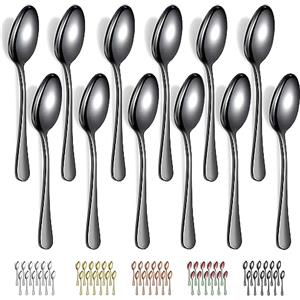 Evanda Cucchiai da Zuppa in neri 12 pezzi 18,5cm, placcatura in titanio nero in acciaio inossidabile cucchiai da tavola, cucchiai da minestra, facile da pulire, lavabile in lavastoviglie