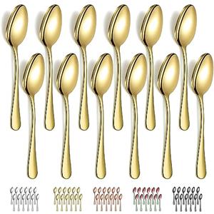 Evanda Cucchiai da Zuppa in oro 12 pezzi 18,5cm, inossidabile placcato titanio oro cucchiai da tavola, cucchiai da minestra, facile da pulire, lavabile in lavastoviglie