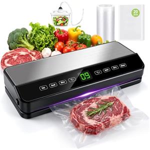 Dictien Macchina Sottovuoto Alimenti, Automatica Macchina per sottovuoto a secco/umido, Vacuum Sealer Professionale con taglierina integrata, 20 sacchetti & 1 sacchetto arrotolato e tubo per sottovuoto