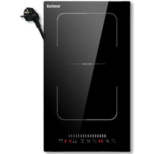 Karinear Piano Cottura a Induzione 2 Fuochi, 30 cm Piano Cottura Elettrico 2 Piastre da Incasso con Zona Flessibile, 220-240 V 3500 W Cablato con Spina