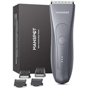 MANSPOT Rasoio Elettrico Corpo Uomo, Depilatore Corpo con Lama in Ceramica, Rasoio Parti Intime Impermeabile IPX7 Umido e Asciutto per Zone Sensibili, Barba, Braccia, Gambe e Ascelle, 4 Pettini Guida