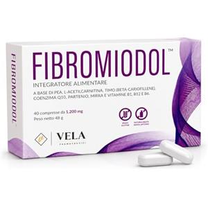 VELA FARMACEUTICI Fibromiodol - Integratore con PEA 600 mg, Acetil L Carnitina e Coenzima Q10, Formula Completa con Vitamine B1 B6 B12, Timo, Partenio e Mirra, Supporto Sistema Nervoso e Metabolismo Energetico - 40 Cps