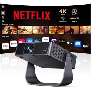 PUTRIMS Proiettore Portatile【Smart TV & 1000+ Canali Live】Mini Proiettore 4K Smart TV Compatibile con Netflix, Rotazione 330°, Auto Focus WiFi Bluetooth, 1080P Nativo, Videoproiettore soffitto casa/campeggio