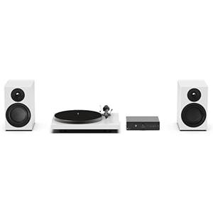Pro-Ject Sistema Audio Colorato E, Sistema Stereo HiFi Analogico Vero, Set All-In-One Hi-Fi incluso Giradischi Debut E, Amplificatore Integrato Box Stereo E e Diffusore Box 5E Carbon (Bianco Satinato)