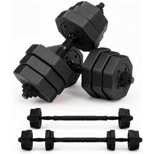 unycos - Manubri Regolabili 2 in 1【15 kg】con Barra di Collegamento per Bilanciere, Pesi Ottagonali in Cemento Sigillati in PE, Bloccaggio a Vite con Dadi di Sicurezza (Black Transformer)