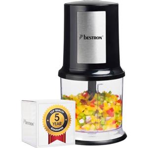 Bestron Tritatutto elettrico, tritatutto universale con due coltelli da taglio e capacità 500 ml, grande pulsante a pulsante, 400 Watt, colore: Argento