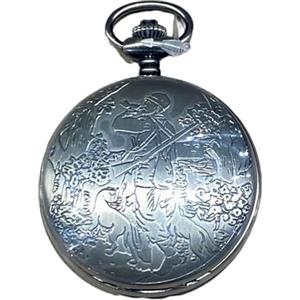 Pierre Bonnet Orologio da Tasca Vintage con Catena - Movimento al Quarzo, Cassa Incisa Scena di Caccia, Quadrante con Datario, Idea Regalo per Pensione, Anniversario e Collezionisti (CACCIATORE)