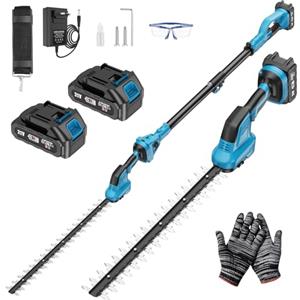 finade Tagliasiepi con Asta Telescopica, 2 in 1 Kit Potatura Sega Elettrico Tagliasiepi 2,65 M con Motore da 550 W, 2 * 4000 mAh Batterie, Tracolla, Occhiali e Guanti per Tagliare Giardini, Arbusti, Rami