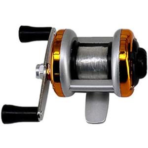 Tufgo Per mini mulinello da pesca sul ghiaccio, doppia impugnatura, corpo in metallo, rapporto di trasmissione 3,2:1, lenza pre-bobinata per pesca invernale (oro (plastica))