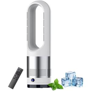 Generic Ventilatore a Torre Caldo e Freddo, Ventilatore Purificatore d'Aria da 18 Pollici con 8 Velocità e Timer 1-8H, Flusso d'Aria Rotante a 80° e Schermo LED, Raffrescatore Oscillante Senza White + Silver