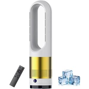 Generic Ventilatore a Torre Caldo e Freddo, Ventilatore Purificatore d'Aria da 18 Pollici con 8 Velocità e Timer 1-8H, Flusso d'Aria Rotante a 80° e Schermo LED, Raffrescatore Oscillante Senza P White + Gold