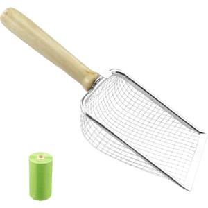 JRSHIRLEYLTD 1 Pezzi 5 mm Pala Gatti in acciaio inox con Sacchetti Spazzatura,Paletta Lettiera Gatto con Impugnatura in Legno, Cat litter Scoop Antiaderente,Attrezzo Setacciare,Per Animali