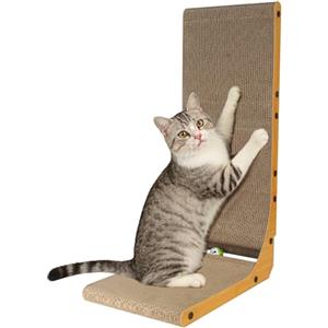 LIAILA 68 cm Tiragraffi Cartone per Gatti a Forma di L, Graffiatoio per Gatti XXL con Palla Giocattolo, Tiragraffi per Gatti Adulti Resistenti, Protezione per Pareti, Angoli e Divani