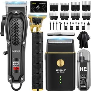 HIENA PRO Tagliacapelli Uomo Professionale, Macchinetta per Capelli Senza Fili, Regolabarba, Rasoio a Lamina, Tagliapeli Naso, Kit Completo per Rasatura e Taglio di Capelli Elettrico