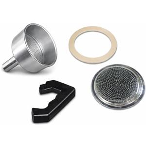 Terryshop74® Kit Ricambi per Moka 2 Tazze - 4 Pezzi con Imbutino, Setino, Guarnizione in Silicone e Maniglia