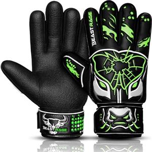 BEAST RAGE Guanti da portiere per bambini BEAST RAGE - Guanti antiscivolo premium Super Grip con palmo laminato 3MM+4MM, dorso leggero 3+4MM, cinturino regolabile al polso, guanti da portiere per calcio per