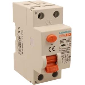 A2ZWORLD Interruttore Differenziale Puro Tipo A, Salvavita 30mA 25A, RCCB 1P+N 6kA 220V, 2 Moduli DIN, Serie PR8NM Elettromagnetica, Certificato IEC61008-1