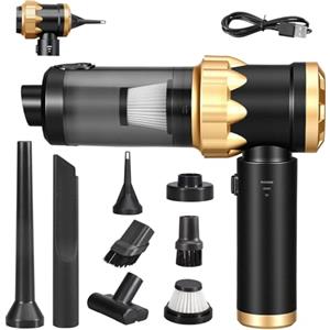 omxa Aspirapolvere Auto Senza Fili Vacuum Cleaner, Aspirabriciole Portatile, Mini Aspirapolvere 4 in 1 26000PA, Aspira Briciole Potente Ideale per la Pulizia dell'auto e Della Casa, Oro Nero