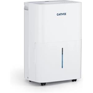 GarveeHome Deumidificatore d'aria 20 L/J,Serbatoio 5.5 L,Tubo di scarico,Anti muffa,Schermo a LED,Silenzioso e Timer,Desumificatore di umidità collegato con ruote per cantina,Camera,Lavanderia(Bianco)