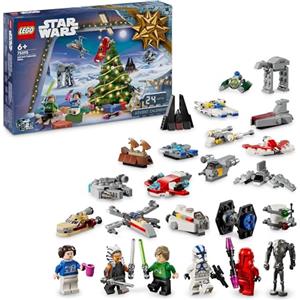 LEGO Star Wars Calendario dell'Avvento 2024, Giocattolo da Collezione con 18 Modellini e 6 Personaggi tra cui la Principessa Leia e Luke Skywalker, Giochi per Bambini da 6 Anni, Regalo di Natale 75395